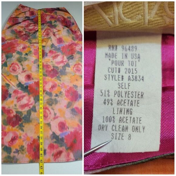 Cache Vintage Satin Taffeta Floral Pink and Orange Women's Maxi Skirt - Picture 11 of 12